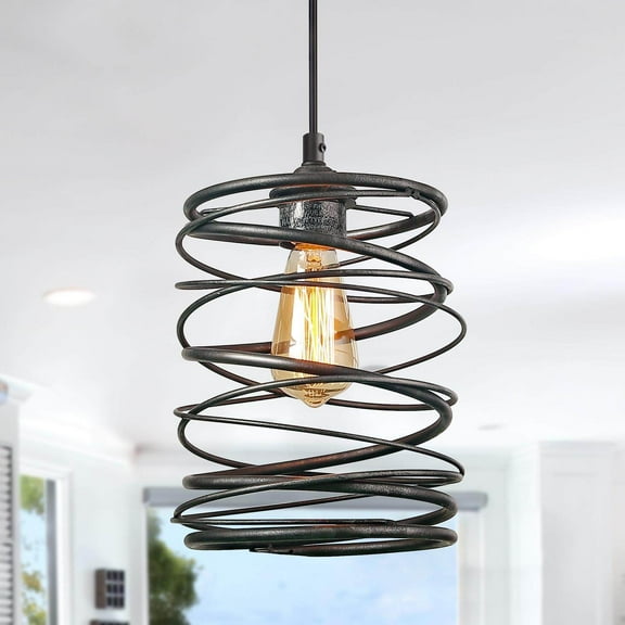 LNC 1-Light Farmhouse Distressed Black Mini Pendant for Kitchen Island or Dining