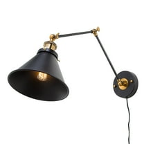 LNC 1-Light Modern Matte Black and Gold Cone Shade Plug-In Hardwired Swing Arm Wall Sconce