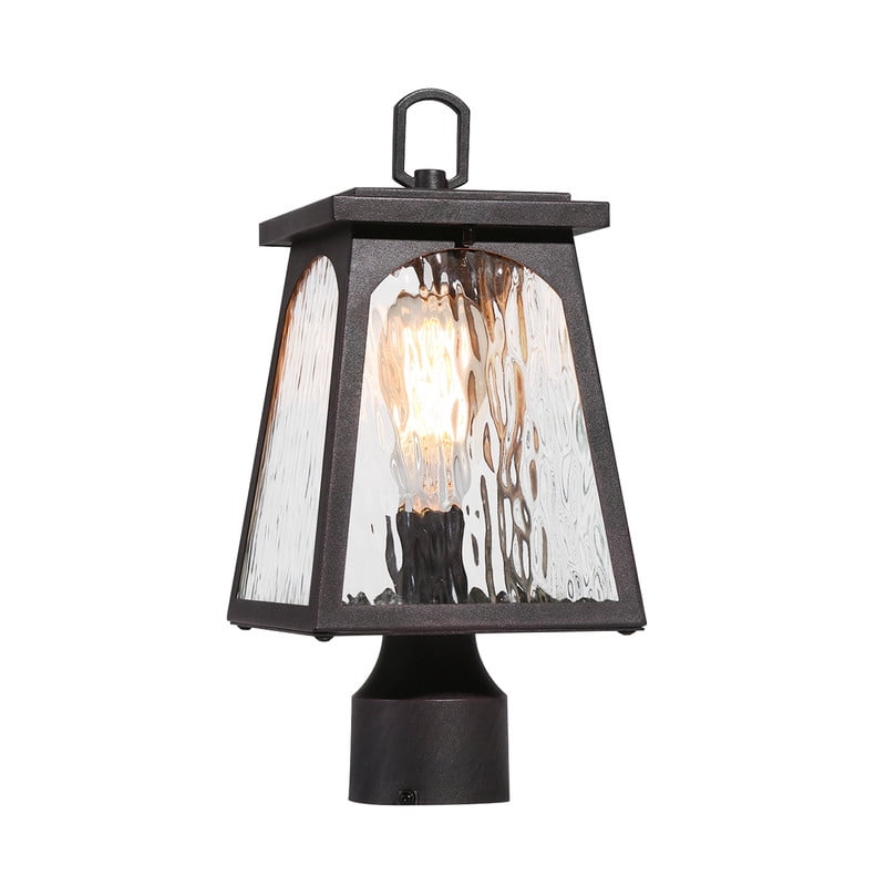 LNC 1-Light Trantisional Outdoor Post Light, with Textured Glass and Matte Black Finish