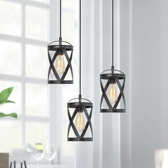 LNC 1-Light Rushed Silver Black Industrial Cylinder LED Mini Kitchen Island Light