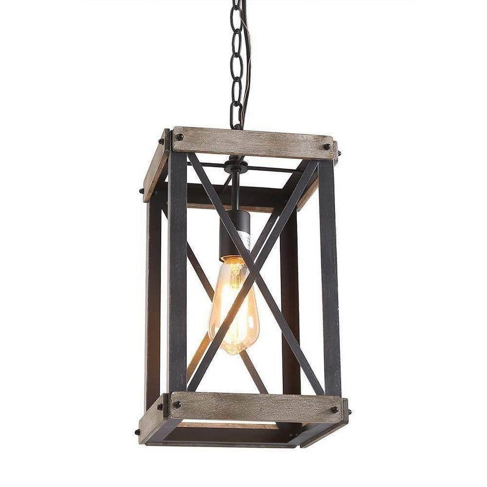 LNC 1-Light Farmhouse Pendant Light For Kitchen Island, Rustic Brushed Black and Wood Finish
