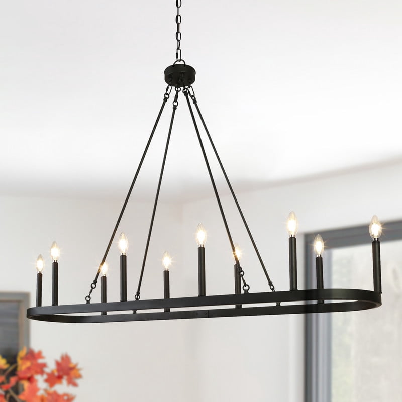 LNC 10-Light 50-in Matte Black Candle Modern/contemporary Rectangle Large Hanging Kitchen Island Light
