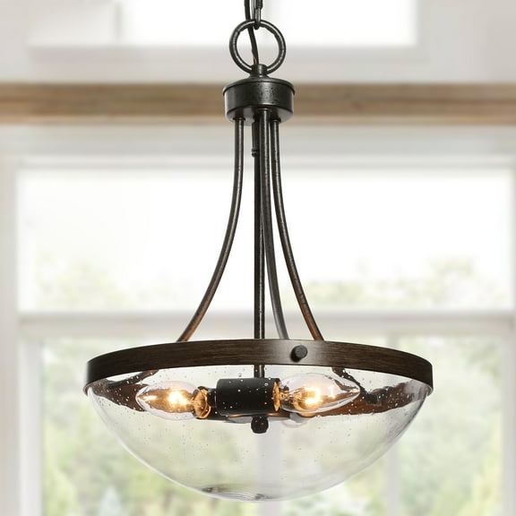 LNC 12" 3-Light Modern Farmhouse Drum Pendant Chandelier Light with Glass Shade for Living Room