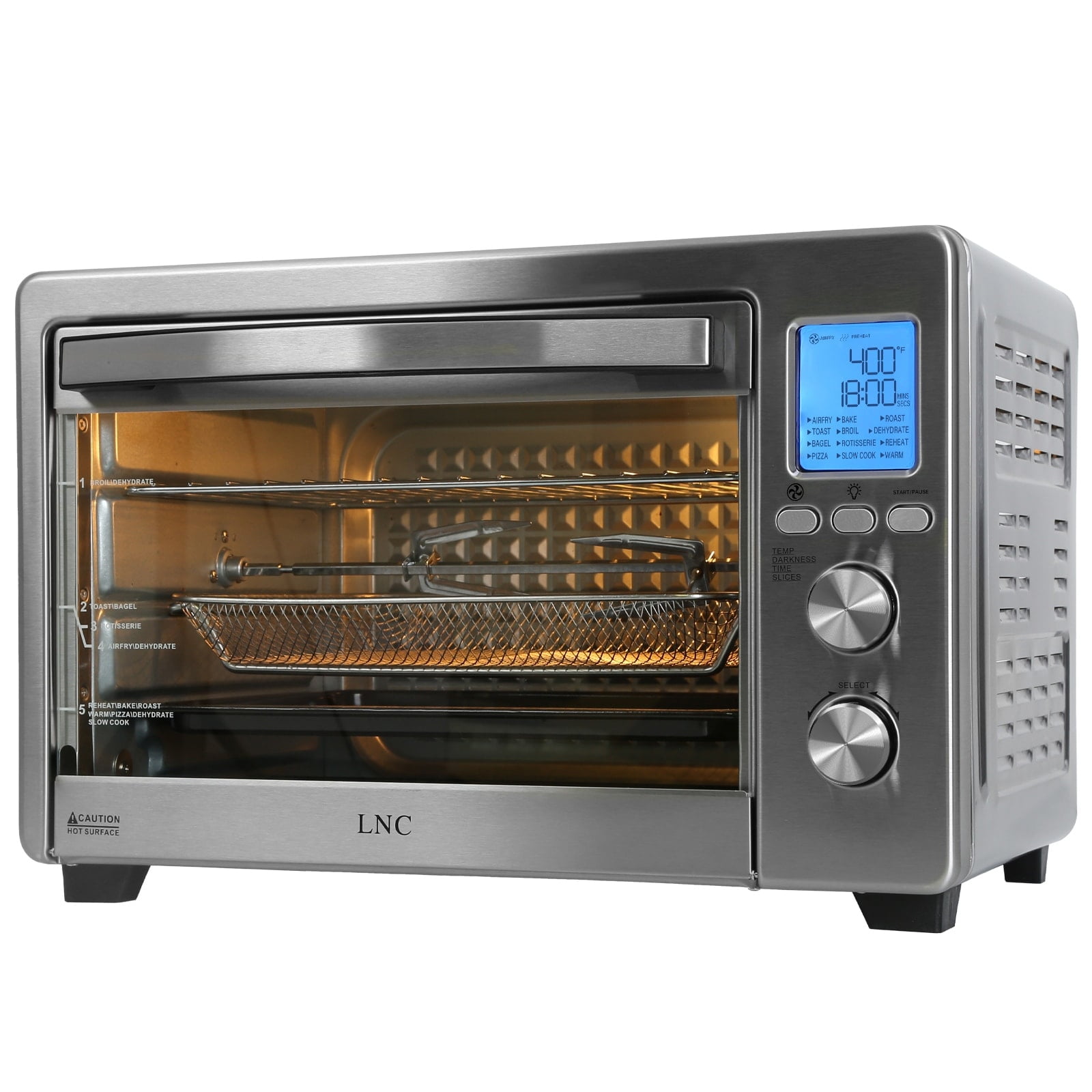 Silver Digital 6-Slice Countertop Toaster Oven with Rotisserie and Air Fryer
