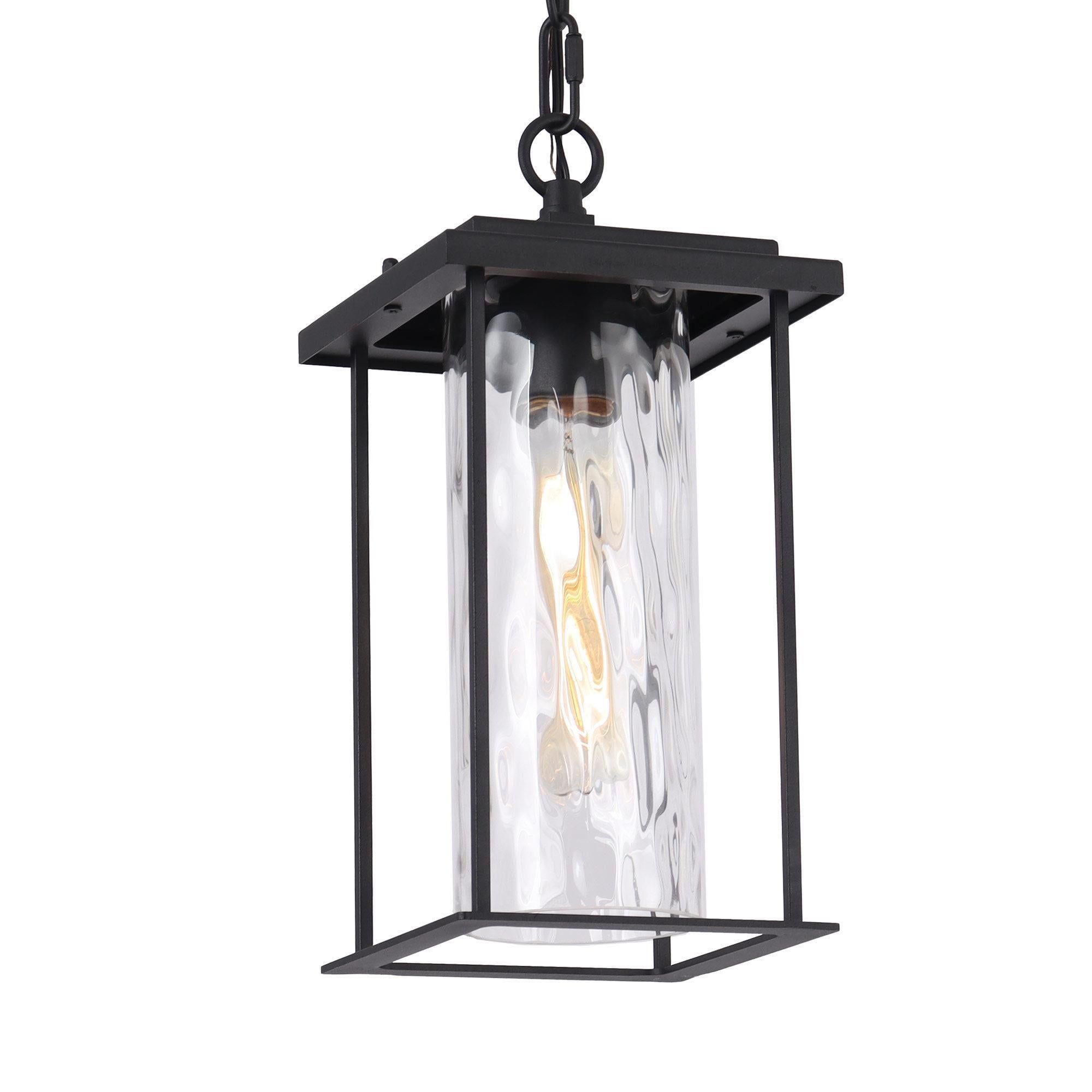 LNC 14.2 in H Matte Black Water Ripple Glass Modern Contemporary
