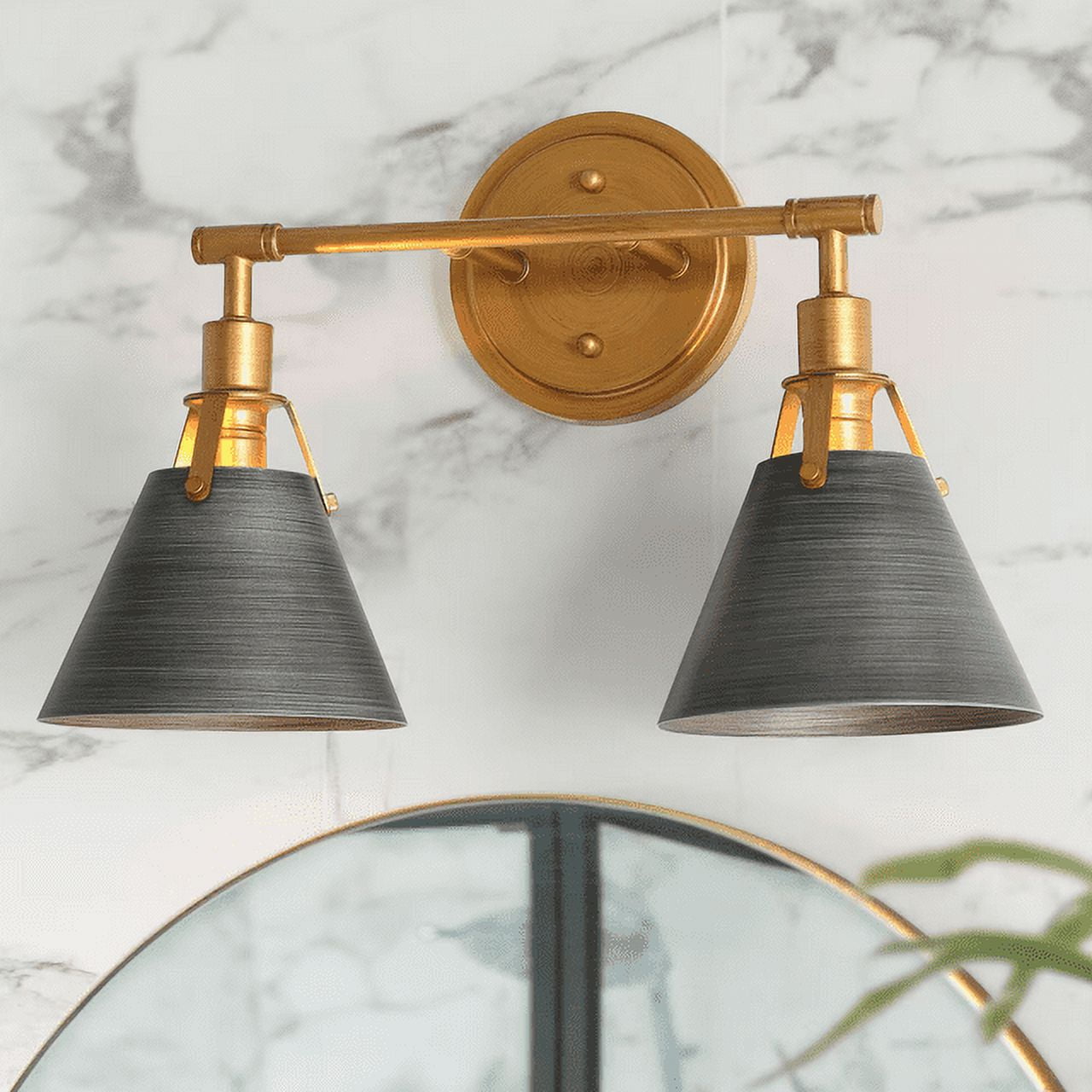 15.5" Brushed Gold and Gray Metal 2-Light Vanity Sconce