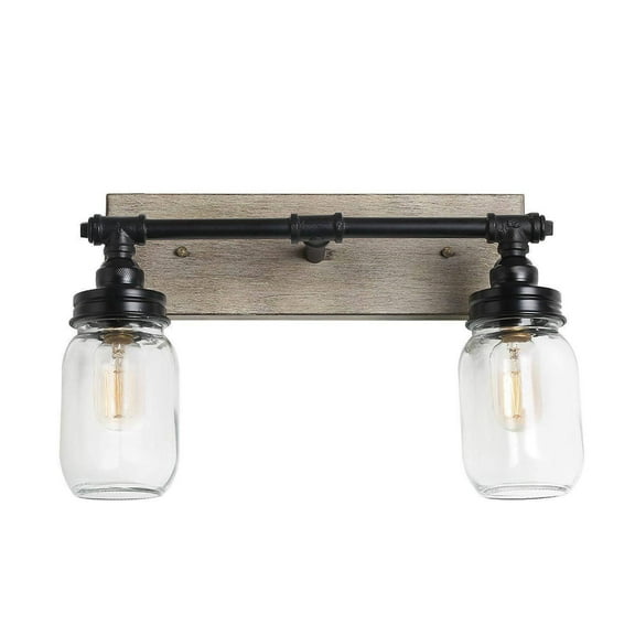 LNC 2-Light Black and Grey Farmhouse Mason Jar Bathroom Vaniyt Light