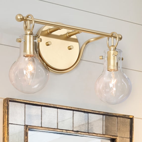LNC 2-Light Modern Gold Bathroom Vanity Light with Glass Shade