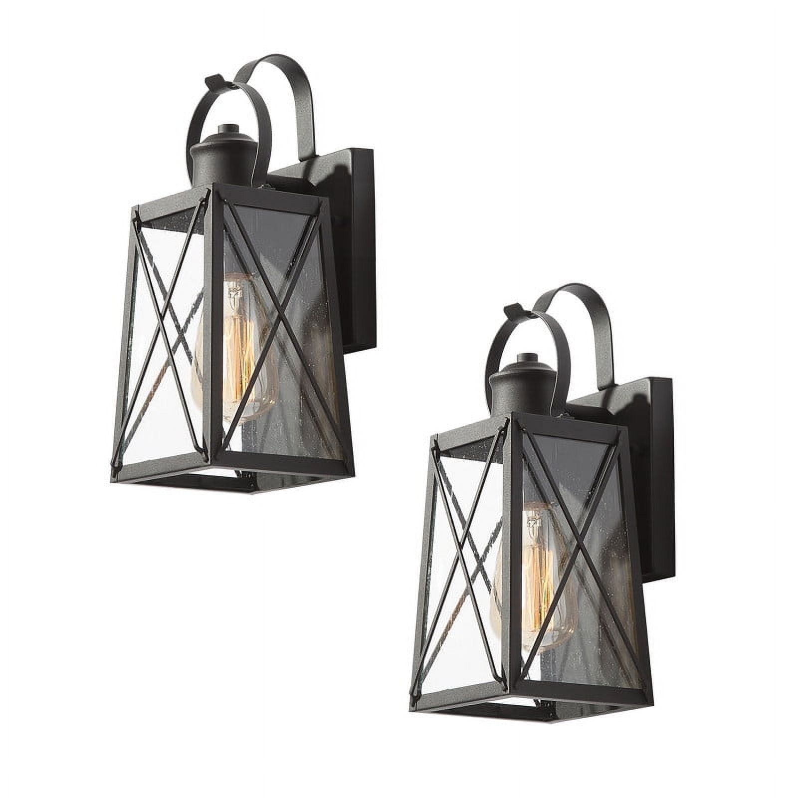 LNC 2-Pack Black Square and Round Outdoor Wall Lights with Seeded Glass