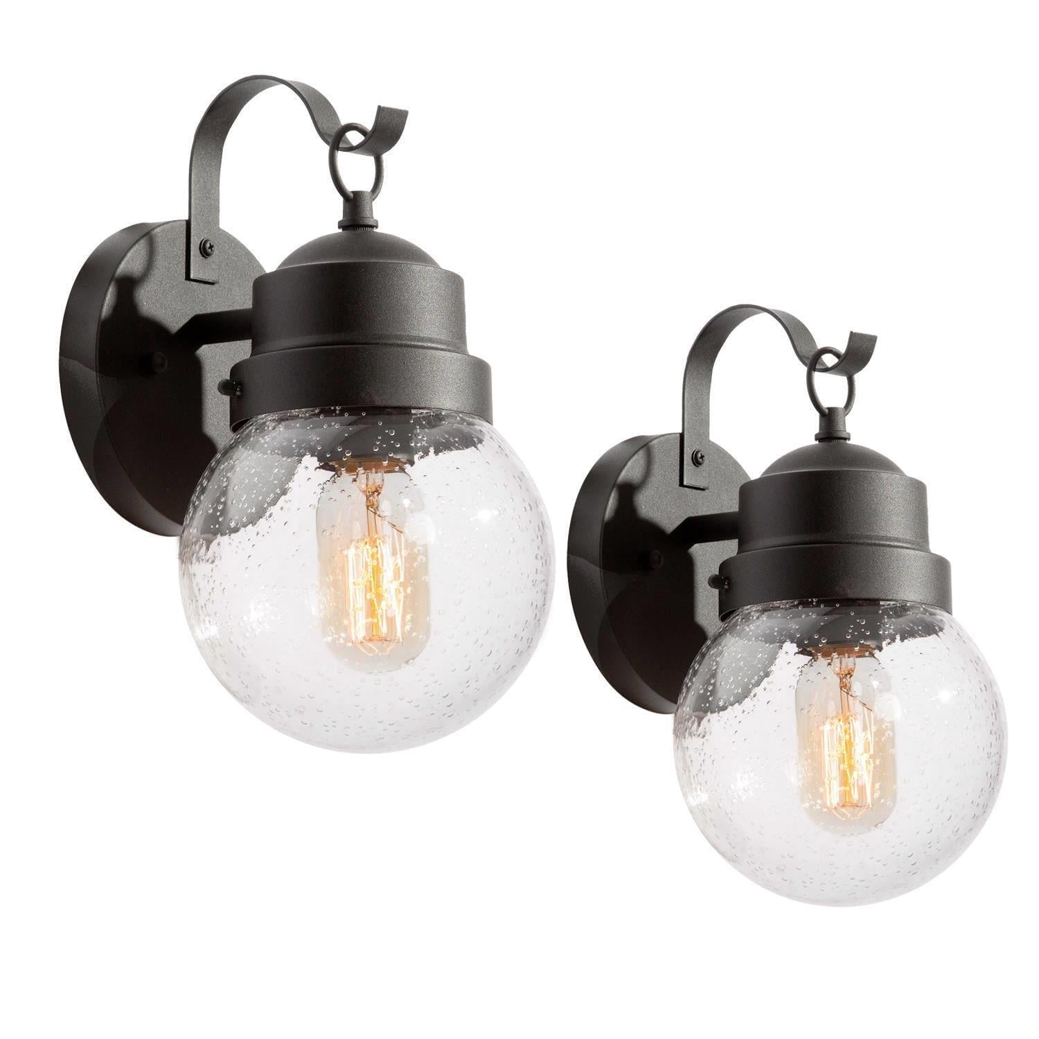 LNC Set of 2 Outdoor Wall Lights, Matte Black Globe Wall Sconces with Clear Seeded Glass Shade for Front Porch, Entryway, Garage and Patio