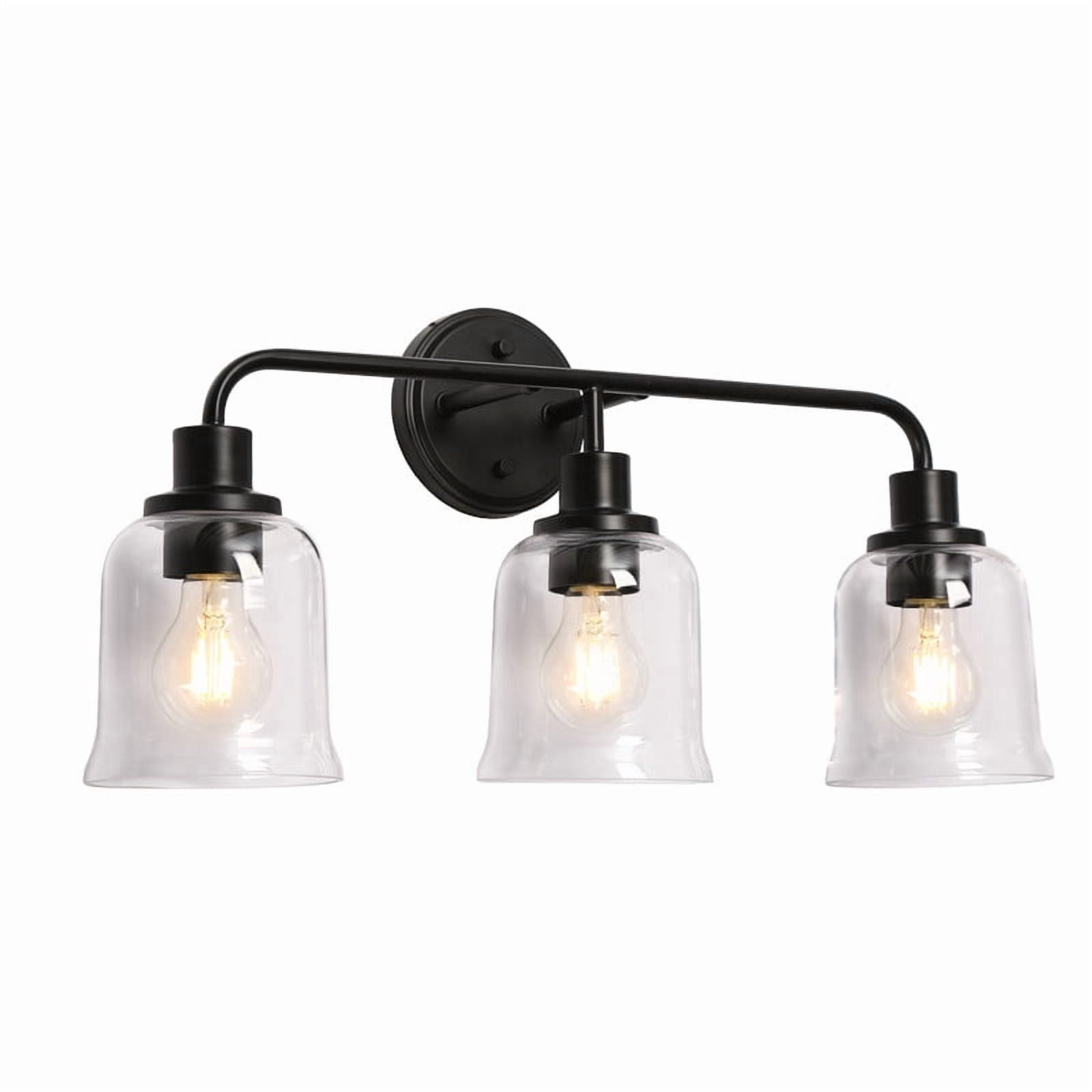 LNC 22.8-in 3-Light Matte Black and Clear Glass LED Modern Vanitt Light for Bathroom