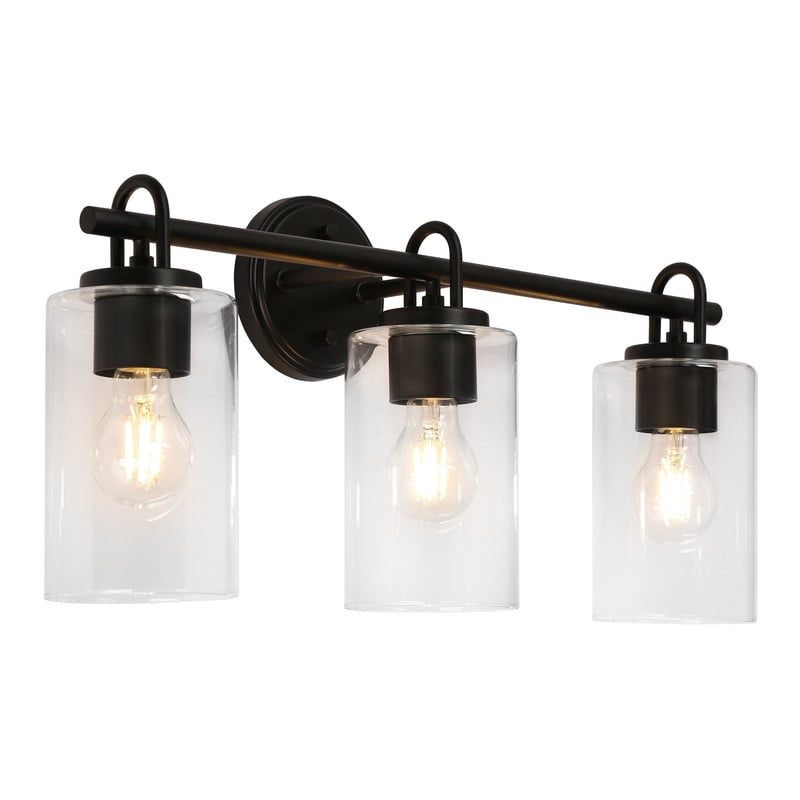 LNC 22-in Black 3-Light Cylinder Glass Vanity Light, Up/Down Mount for Bathroom