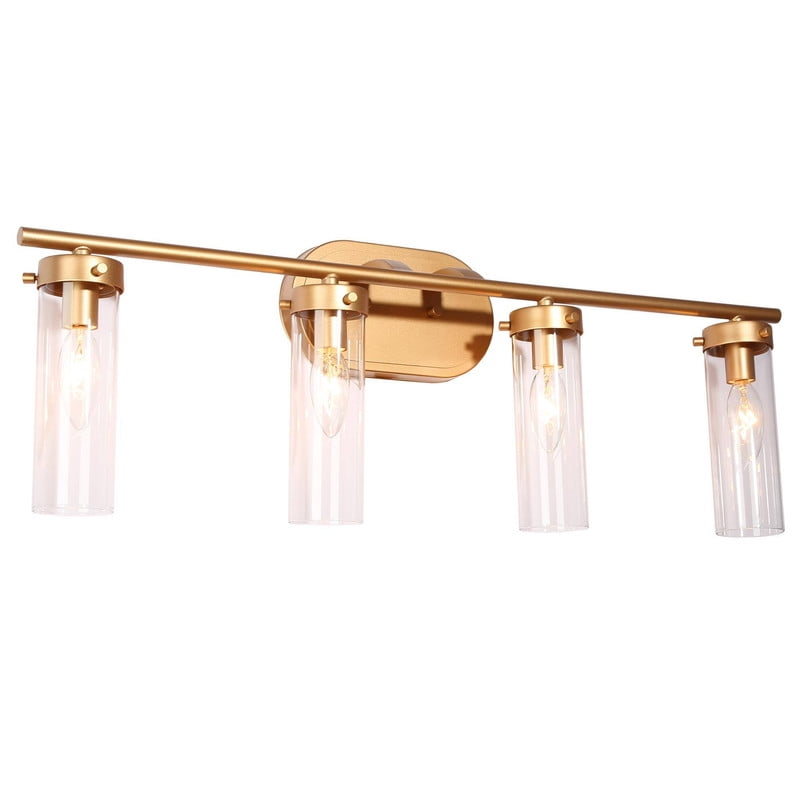 LNC 28-in 4-Light Gold and Clear Glass LED Modern Vanitt Light for Bathroom
