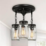 3-Light Mason Jar Flush Mount Ceiling Light, Rustic Farmhouse Fixture for Kitchen