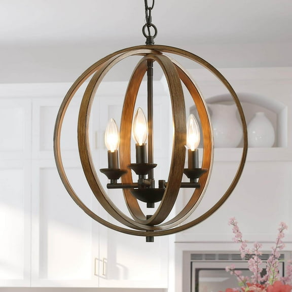 LNC 3-Light Distressed Brown and Black Globe Chandelier, Farmhouse Light for Kitchen
