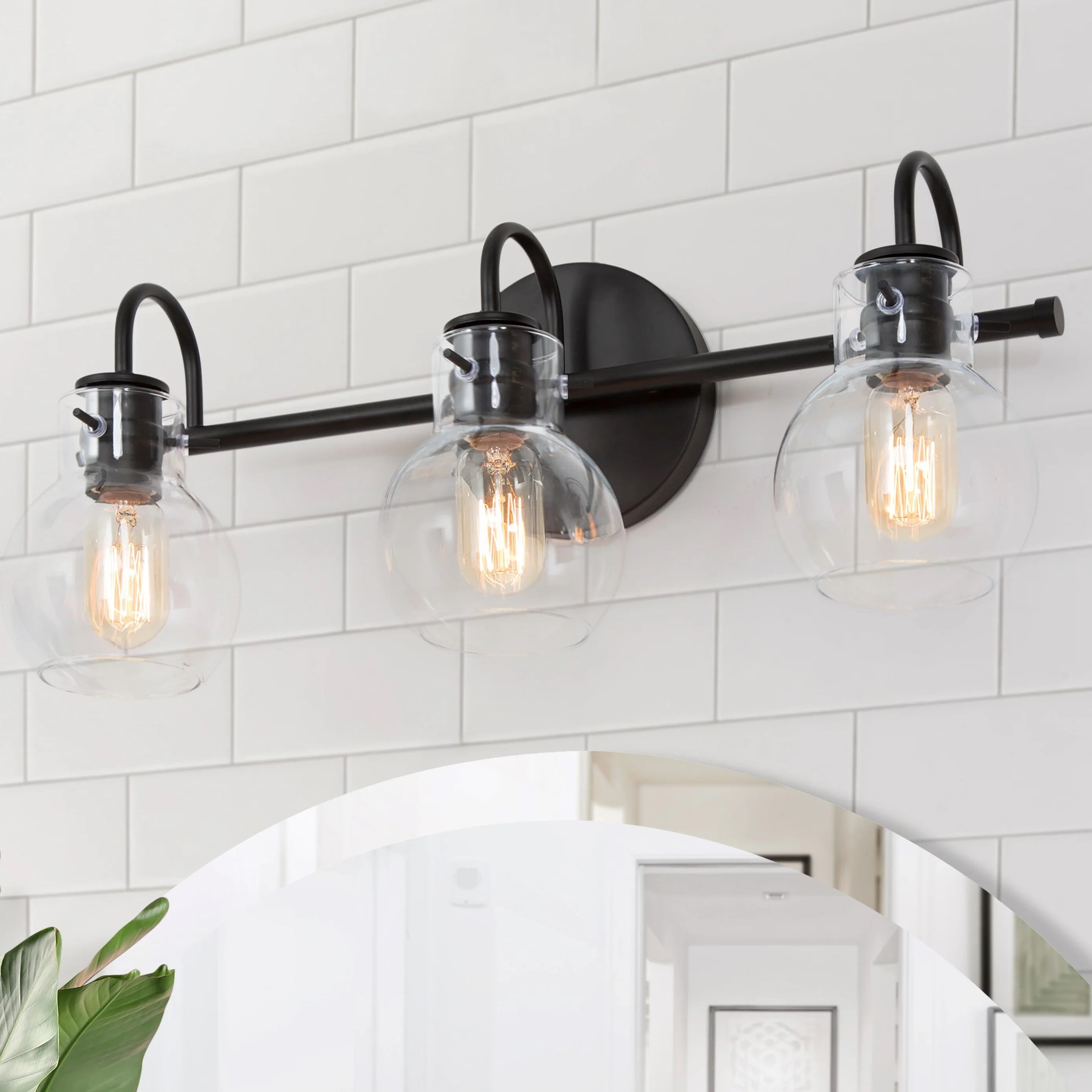 LNC 3Light 22in L Black Glass Modern Bathroom Vanity Lights