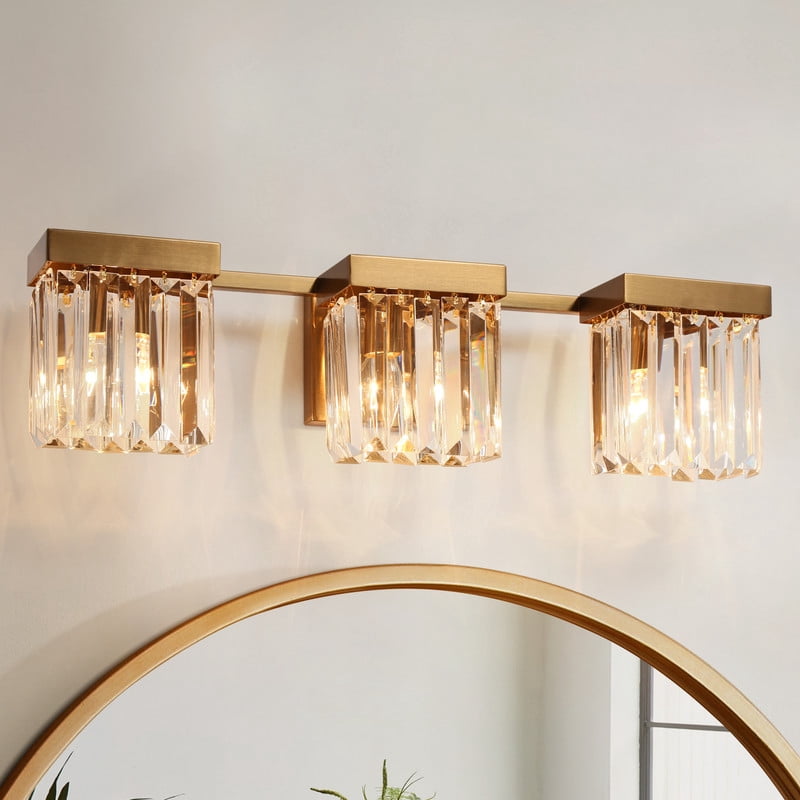 LNC 3-Light Bathroom Vanity Light with Crystal Design,Modern Polished Gold Finishes