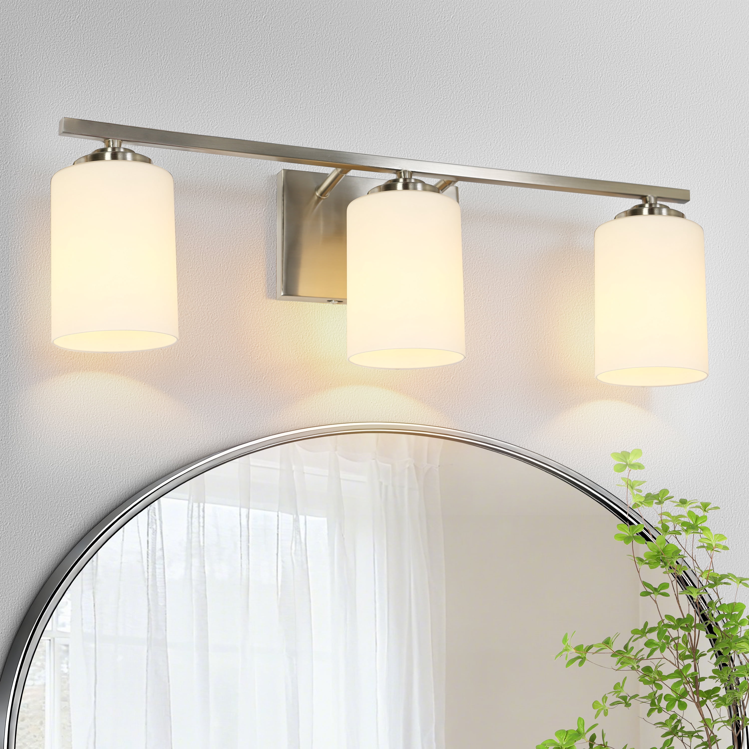 LNC 3-Light Bathroom Vanity Fixture with White Frosted Glass Shades, Brushed Nickel Finish