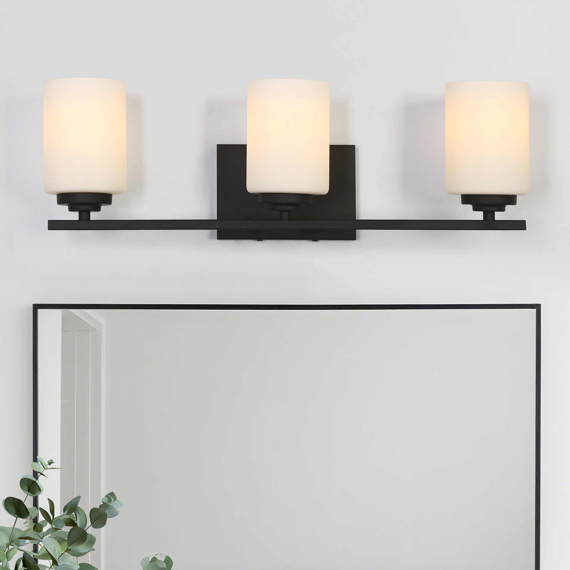 LNC 3-Light Bathroom Vanity Fixture with White Frosted Glass Shades and Oil-Rubbed Bronze Finish