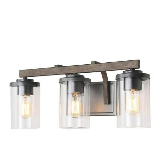 LNC Farmhouse 3-Light Vanity Light with Wood and Glass, 20-Inch Rustic Bathroom Fixture