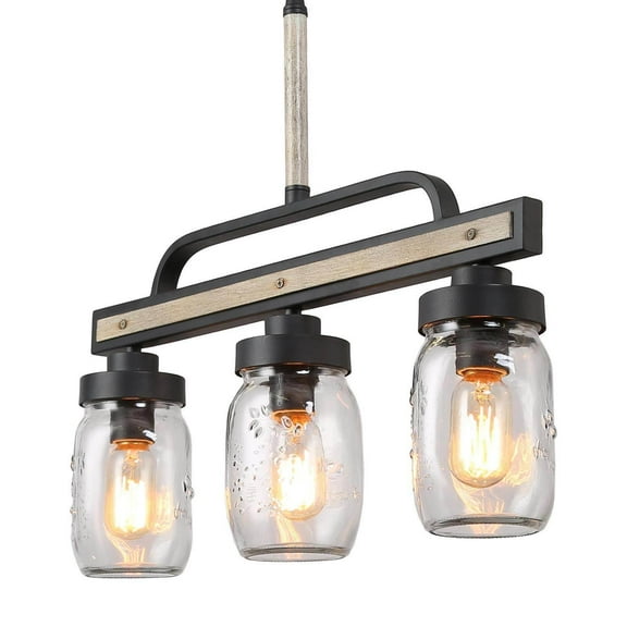 LNC 3-Light Black and Gray Linear LED Pendant with Mason Jar Glass