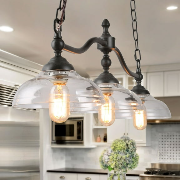 LNC 3-Light Black Linear Chandelier Light with Clear Glass Shade for Kitchen Island