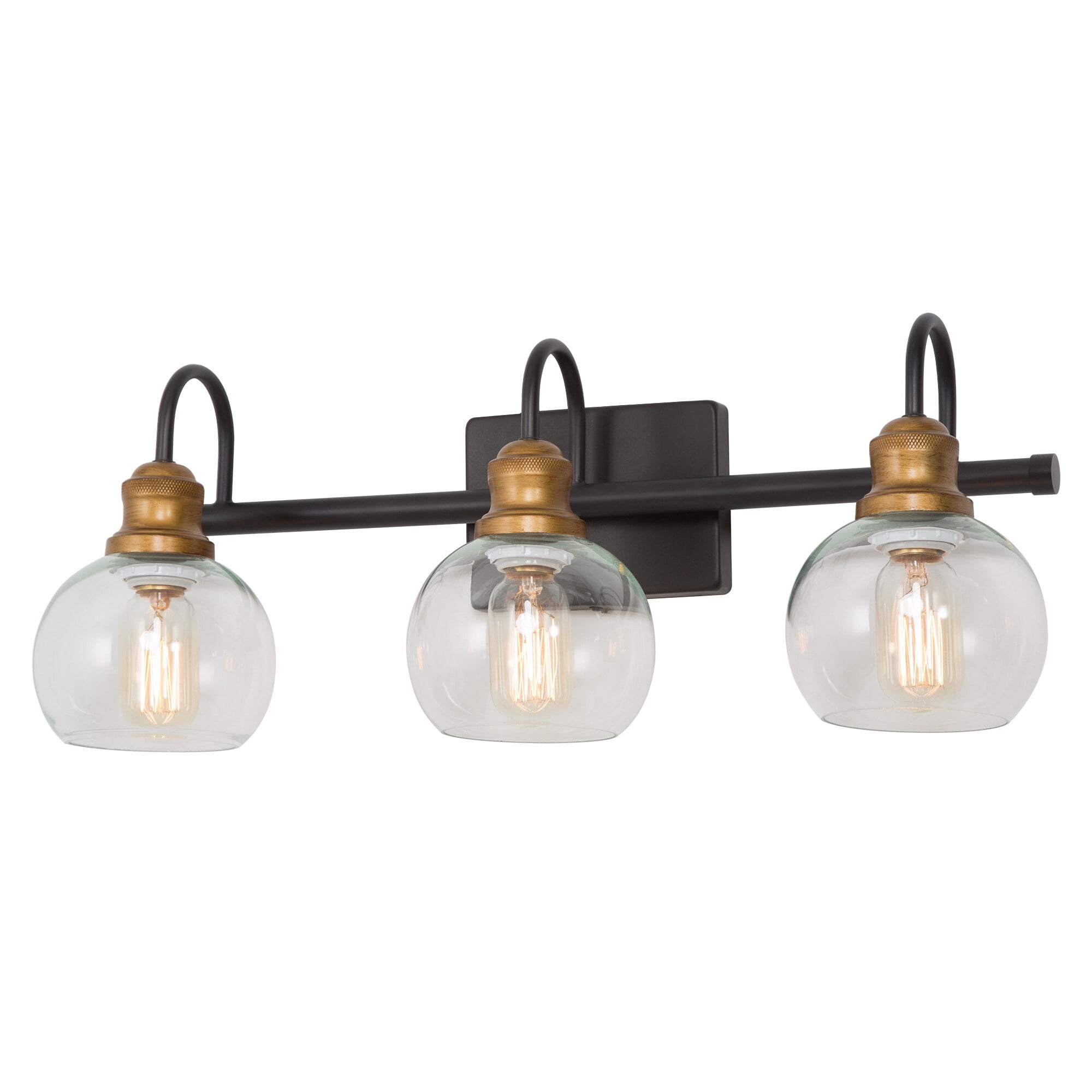 LNC 3-Light Black Round Clear Glass Modern Bathroom Vanity Lighting Fixutre