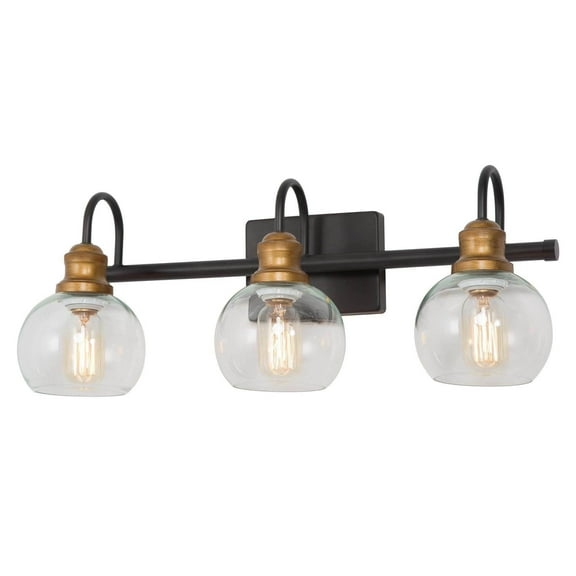 LNC 3-Light Farmhouse Vanity Light in Bronze and Brushed Gold with Globe Glass Shades