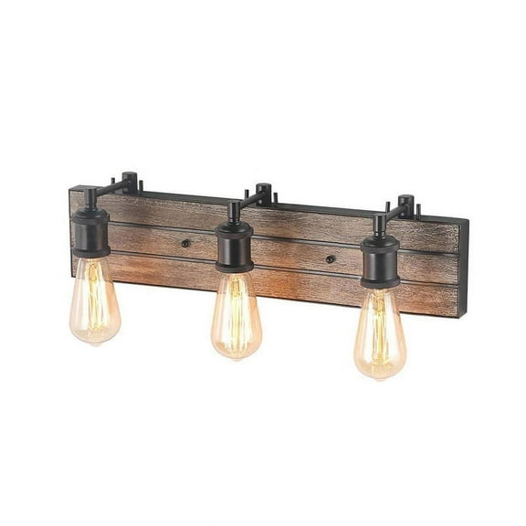 LNC 3-Light Bronze and Brown Wood Farmhouse Bathroom Vanity Light,21.3"L x 5.9"D x 5.1"H