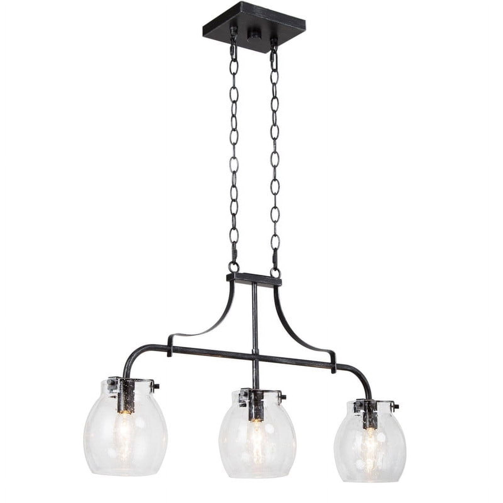 LNC 3-Light Black Kitchen Island Chandelier withseeded Glasss, Adjustable Hanging Fixture