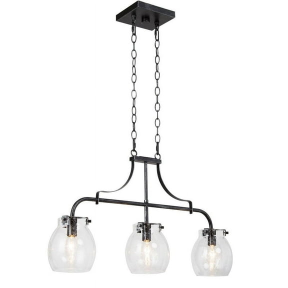 LNC 3-Light Black Kitchen Island Chandelier withseeded Glasss, Adjustable Hanging Fixture
