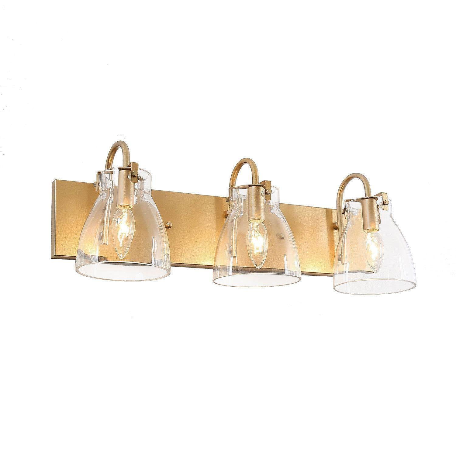 LNC Gold 3-Light Bathroom Vanity Light with Clear Glass Bell Shades, Dimmable