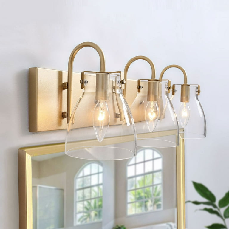 LNC 3 Light Gold Cylinder Clear Glass Shade Modern Contemporary