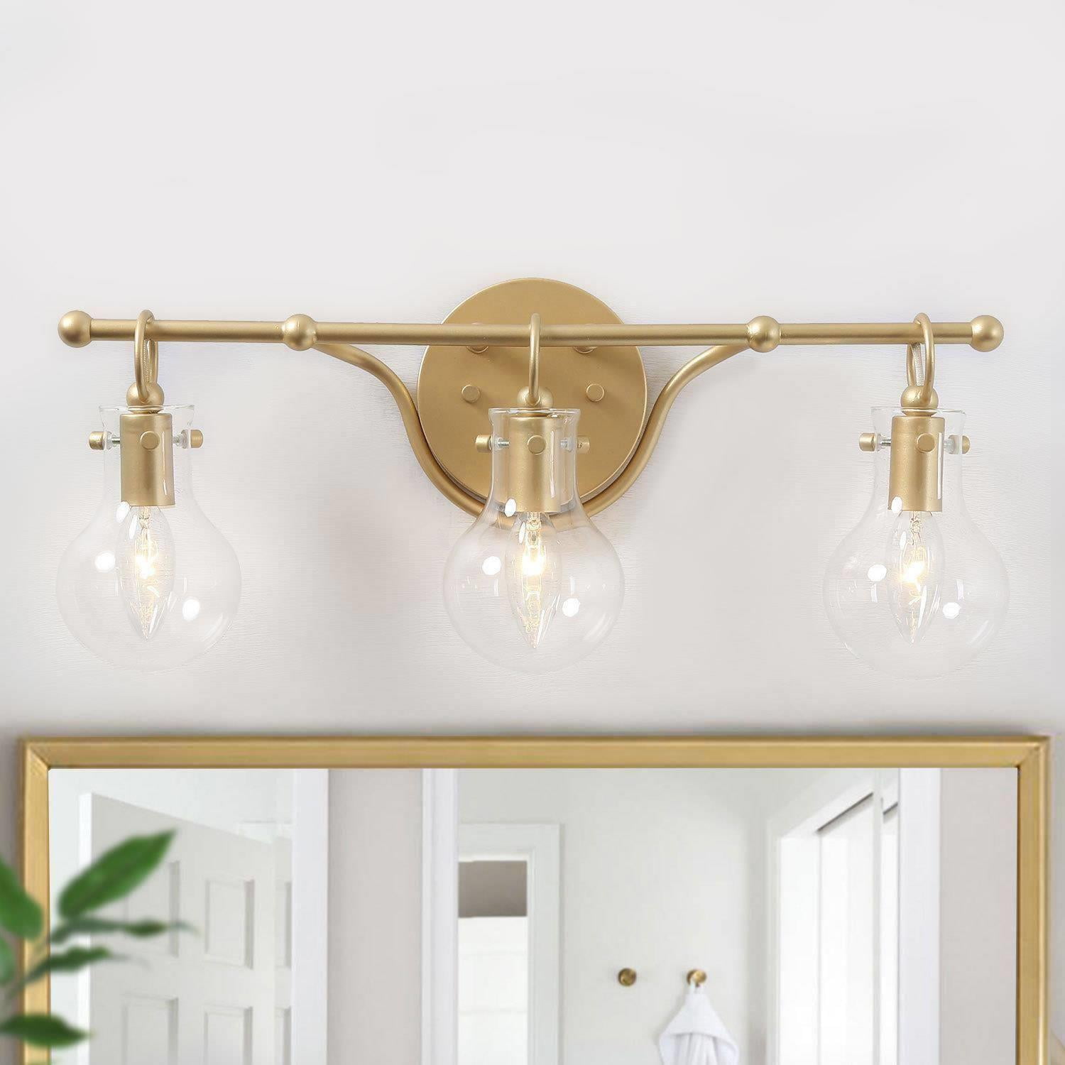 LNC 3-Light Gold Round Clear Glass Shade Modern/Contemporary Bathroom ...