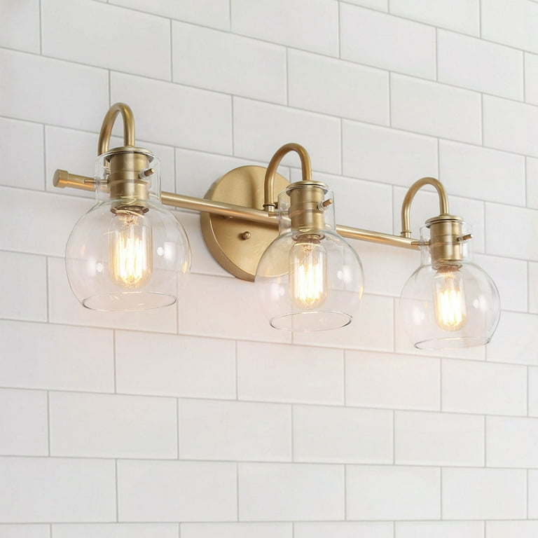 LNC 3 Light Gold Round Clear Glass Shade Modern Contemporary