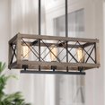 thumbnail image 1 of LNC Rustic 3-Light Black and Wood Linear LED Chandelier for Kitchen Island, 1 of 14