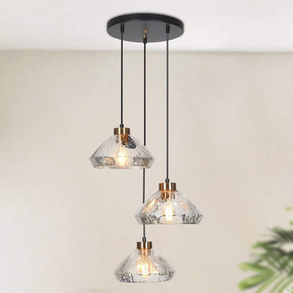 LNC 3-Light Clustered Modern Gold E26 Hardwired Pendant Light with Mercury Glass Shades