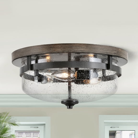 LNC 3-Light Modern Farmhouse LED Flush Mount Light,13.5-in Antique Wood Gray and Rustic Black