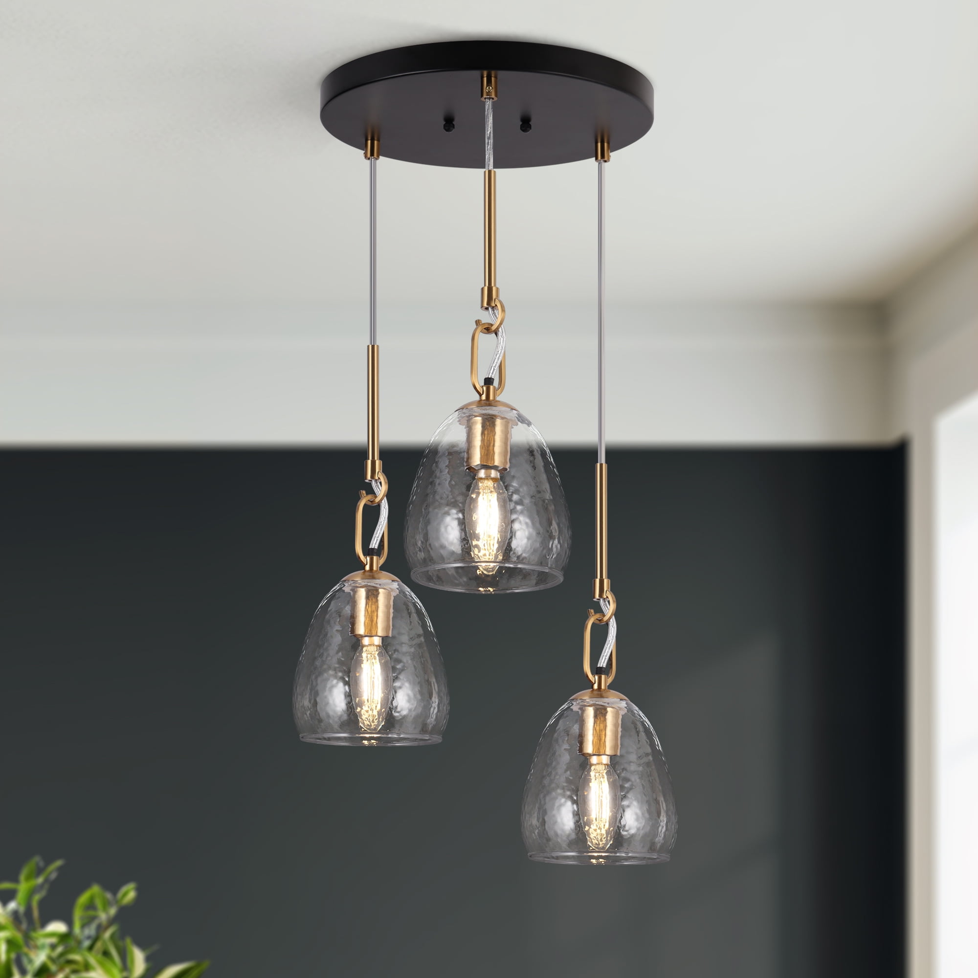 LNC Modern 3-Light Cluster Pendant withseeded Glasss, Gold Mini Ceiling Light Fixture