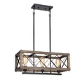 thumbnail image 1 of LNC 3-Lights Farmhouse Matte Black and Wood Linear Shade Chandelier for Kitchen Isaland, 1 of 11