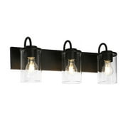 3-Light Bathroom Vanity Light in Matte Black with Clear Glass Shades, Modern Wall Fixture
