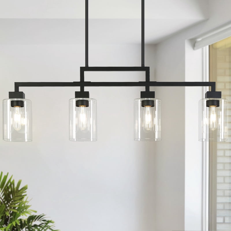 LNC 34.4-in W 4-Light Matte Black Farmhouse Modern/contemporary Clear glass Linear Large Hanging Kitchen Island Light