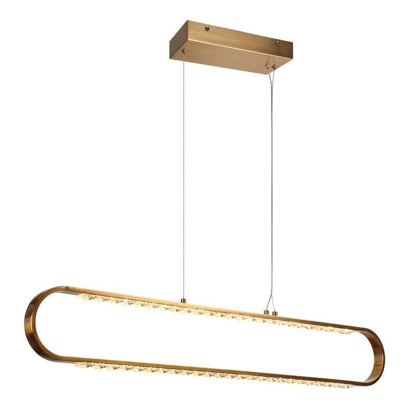 LNC 39.4-in 2-Light Plating Brass and Crystal Modern/contemporary Textured glass Crystal Linear LED Large Hanging Kitchen Island Light