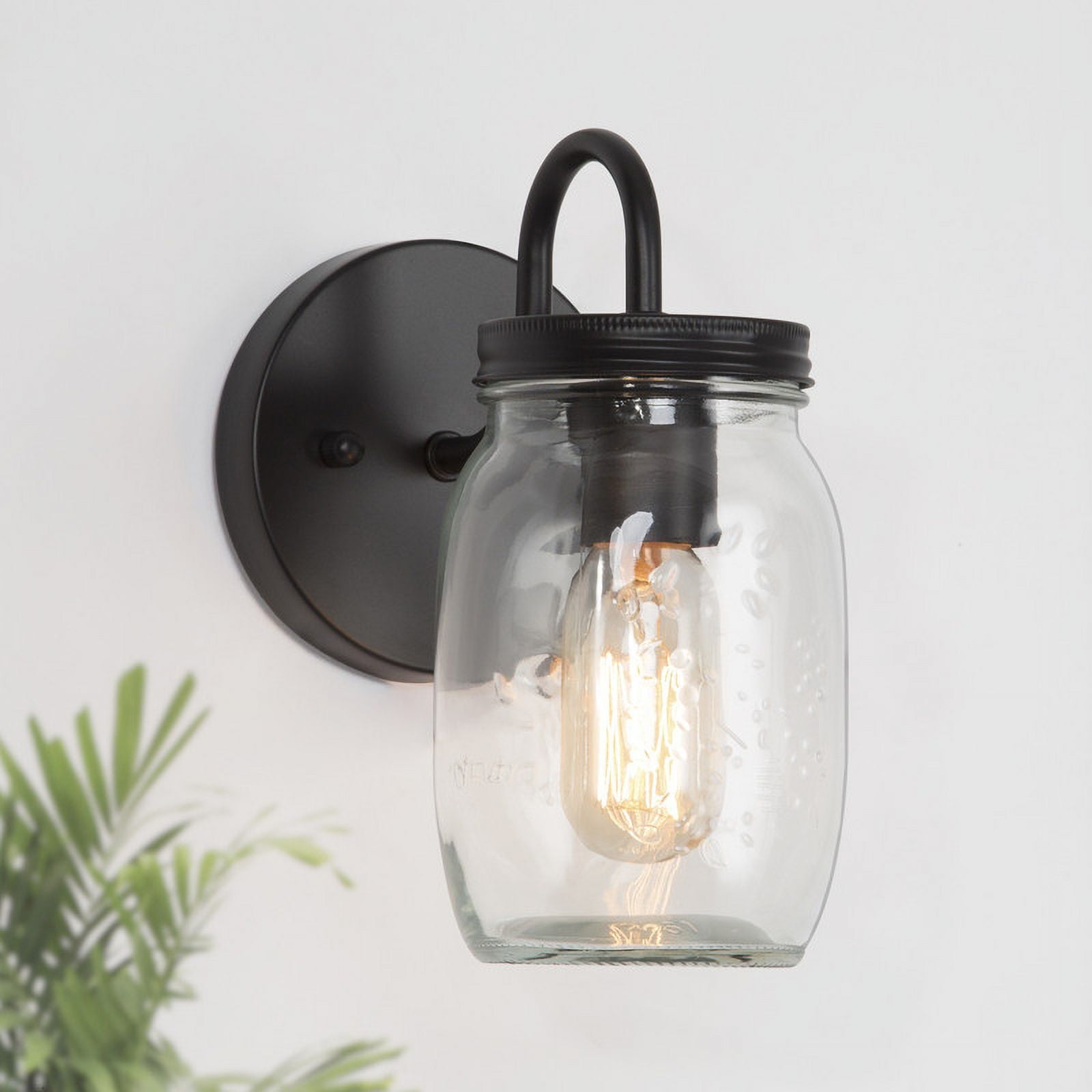 LNC Farmhouse Wall Sconce Oil Rubbed Bronze with Clear Mason Jar Glass Shade