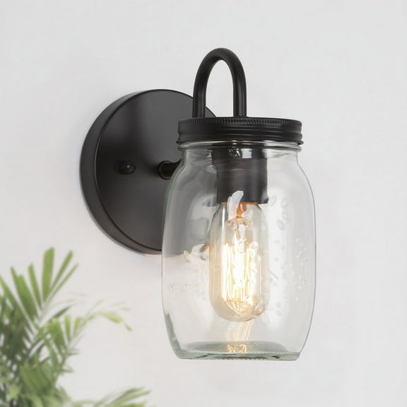 LNC Mason Jar Wall Sconce, Brown Indoor Light with Vintage Glass Shade, E26 Base