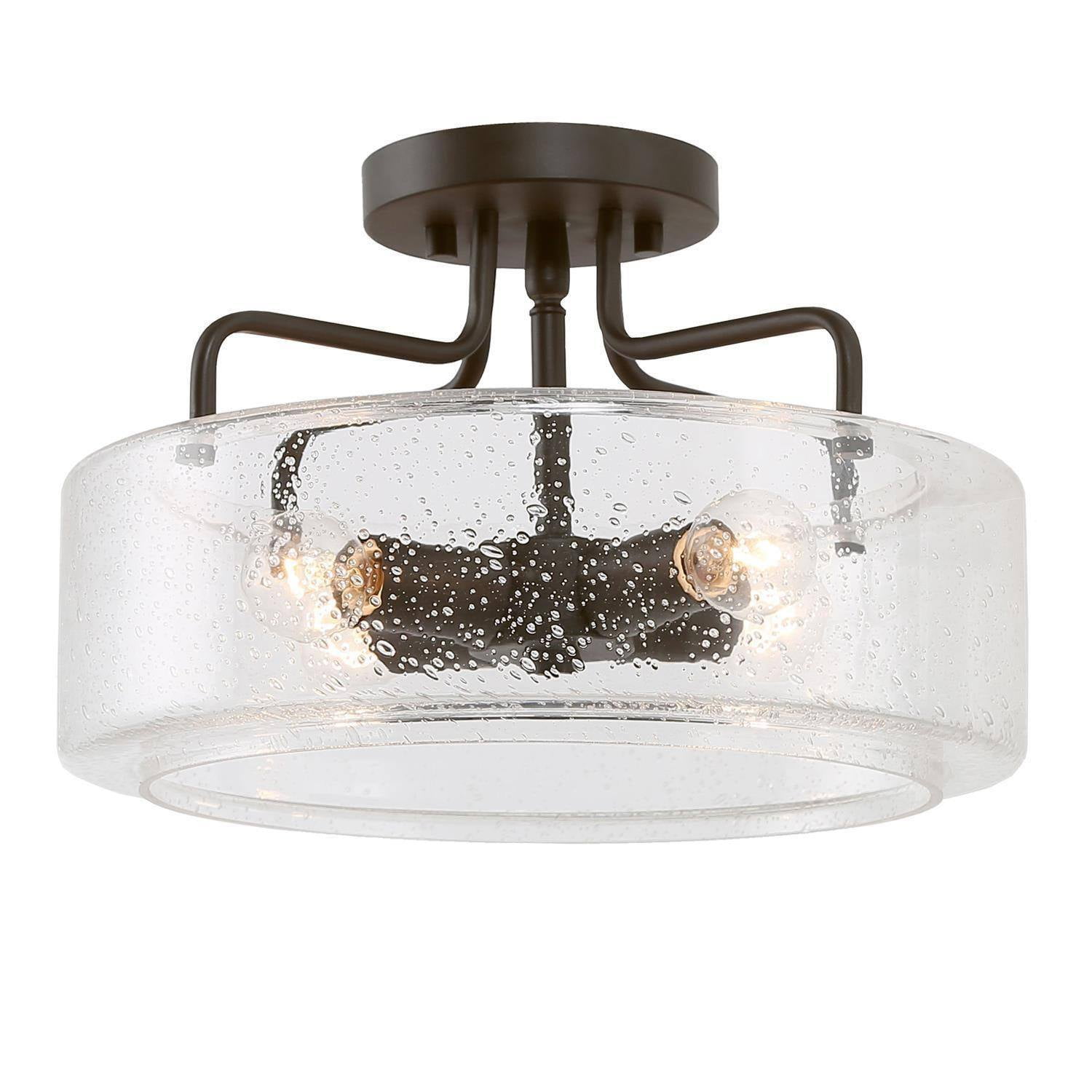 LNC 12-in Clear Seeded Glass Drum Flush Mount Light, ORB 4-Light for Hallway & Kitchen