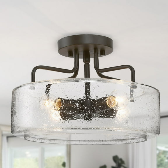 LNC 4-Light 12-in Bronze LED Semi-flush Mount Light, Dome Modern Farmhouse Ceiling Light