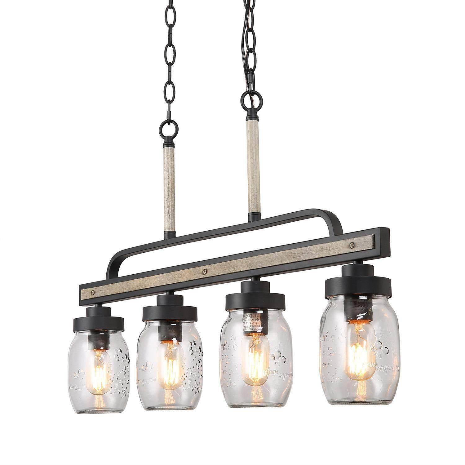 LNC 4-Light Black and Gray Linear LED Pendant with Mason Jar Glass