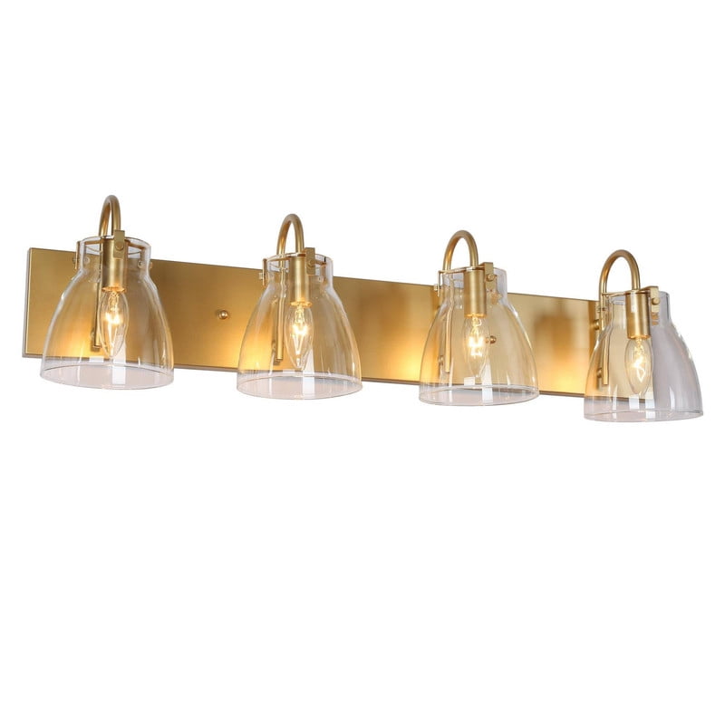 LNC 4-Light Gold Cylinder Clear Glass Shade Modern Bathroom Vanity Lighting Fixutre
