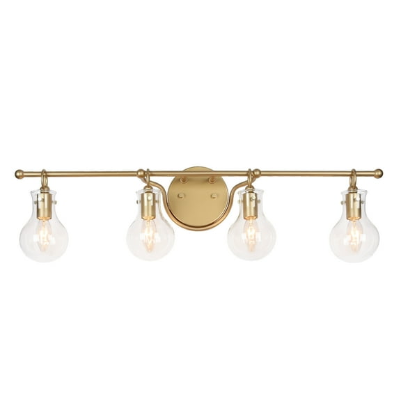 LNC 4-Light Gold Round Clear Glass Modern Bathroom Vanity Lighting Fixutre